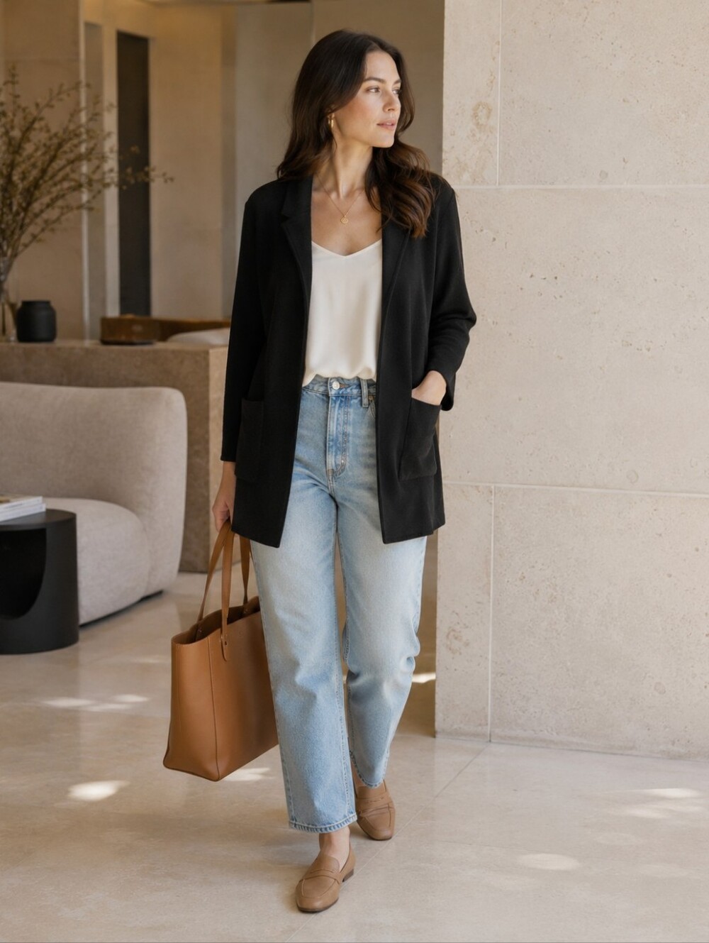 J.Crew Sophie Sweater Blazer Black Merino Blend Open Front Size L